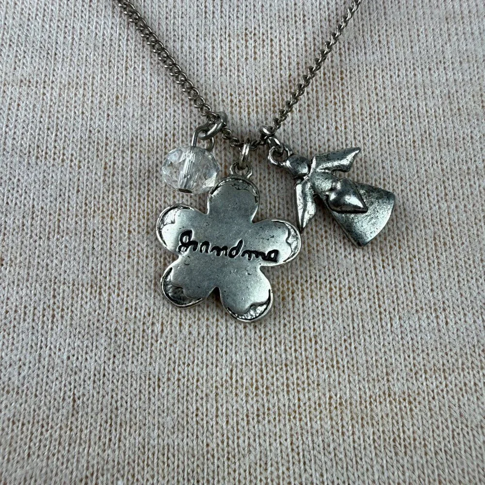 Silver Tone Grandma Charm Pendant Necklace w/ Angel, Bead Dangles SM Hallmark